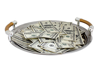 Image showing tray with heap of dollars