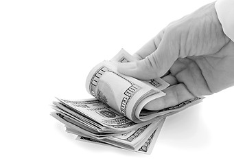 Image showing hand fingers pile of dollars