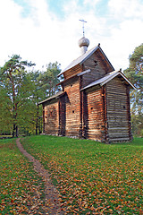 Image showing wooden chapel in autumn wood