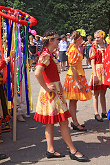 Image showing Staraya Russa, Russia - July 9: Unknown girls on street of the c