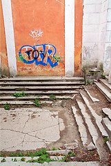 Image showing aging stairway in destroyed house