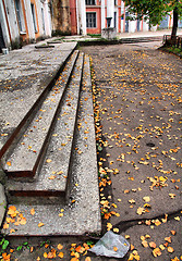 Image showing yellow sheet on old stairway