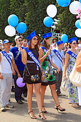 Image showing Staraya Russa, Russia - July 9: Unknown girls on street of the c