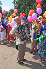 Image showing Staraya Russa, Russia - July 9: Unknown man with accordeon at th