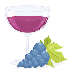 Image showing glass of wine and a brush of grapes