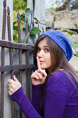 Image showing Brunette girl showing silence sign