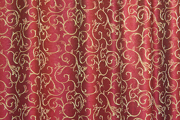 Image showing floral  red curtain as background