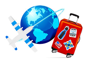 Image showing Airplane Travel with Suitcase