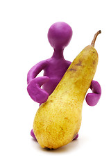 Image showing Purple puppet of plasticine standing with pearl