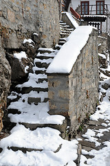 Image showing Medieval Stairs Under Snow 