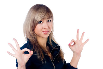 Image showing Girl showing thumb up gesture