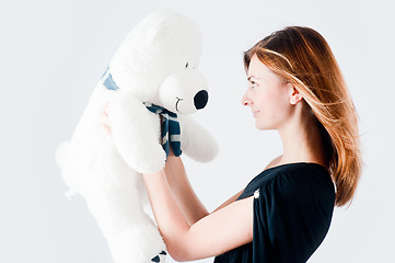 Image showing Pretty woman with white bear