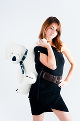 Image showing Pretty woman with white bear