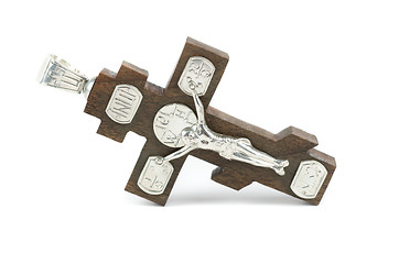 Image showing silver and wooden cross