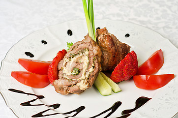 Image showing Pork rolls with vegetables