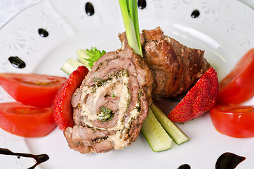 Image showing Pork rolls with vegetables