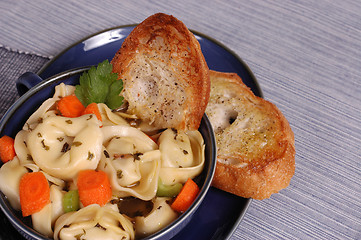 Image showing Bowl of Tortellini with crostini