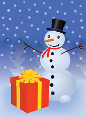 Image showing snowman with gift 