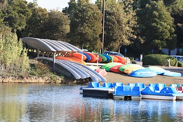 Image showing Paddle boats,canoes and kayaks