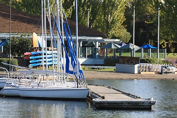 Image showing Sailboats moored  