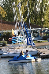 Image showing Paddling on a Pedal Boat