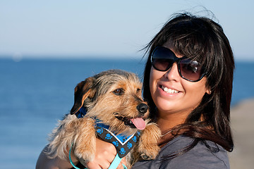 Image showing Woman and Her Borkie Dog