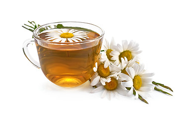 Image showing Herbal teas with a bouquet of daisies