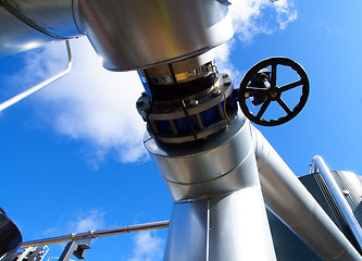 Image showing Industrial zone, Steel pipelines in blue tones