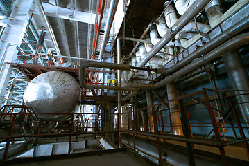 Image showing Industrial zone, Steel pipelines in blue tones