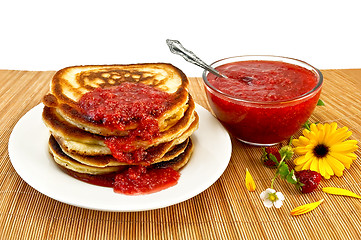 Image showing Pancakes with jam