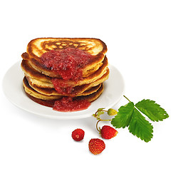 Image showing Pancakes with strawberries