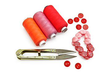 Image showing Sewing accessories red