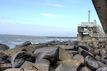 Image showing Dam, sea and wind green energy in Zeeland