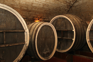 Image showing The old wine cask in the cellar