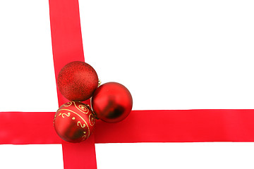 Image showing christmas bolls and ribbon