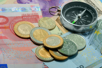 Image showing Compass over currency