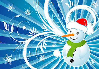 Image showing Floral background with snowman