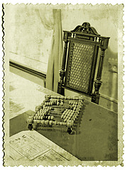 Image showing wooden abacus on old photography