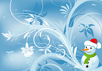 Image showing Floral background with snowman