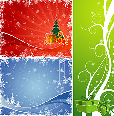 Image showing Three Christmas background with Christmas tree & gift