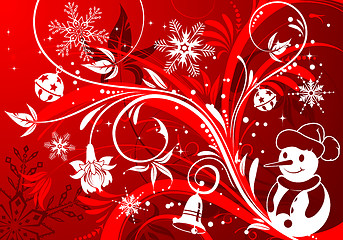 Image showing Floral background with snowman
