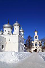 Image showing christian orthodox male priory amongst snow