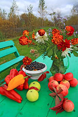 Image showing autumn still life on green table