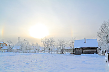 Image showing winter sun on snow village