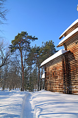 Image showing snow lane near rural building