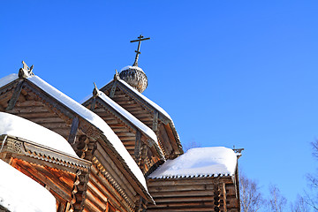 Image showing wooden chapel on blue background