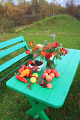 Image showing autumn still life on green table