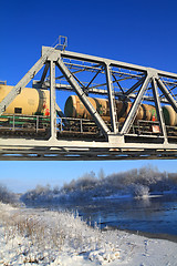 Image showing railway bridge through small river 