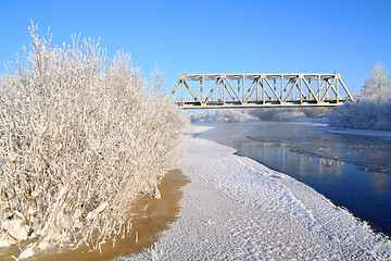 Image showing railway bridge on winter river