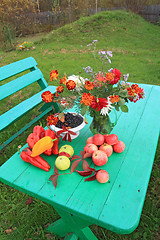 Image showing autumn still life on green table